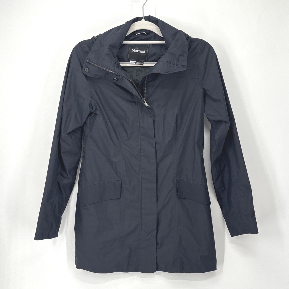 Marmot Trenchcoat Women XS‎ Blue Precip Eco Rain Jacket Windbreaker